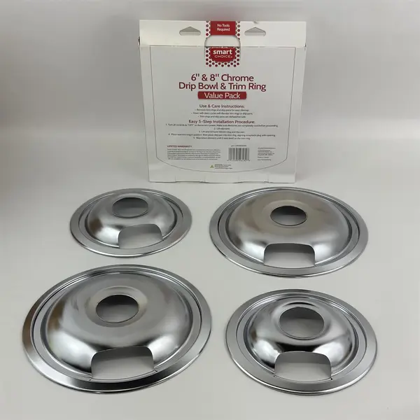 2021 Smart Choice 6" And 8" Chrome Drip Bowl & Trim Ring Value Pack