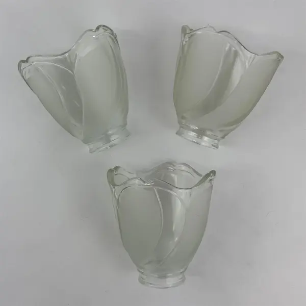 Lot of 3 White Frosted And Clear Tulip Shape Glass Ceiling Fan Light Covers