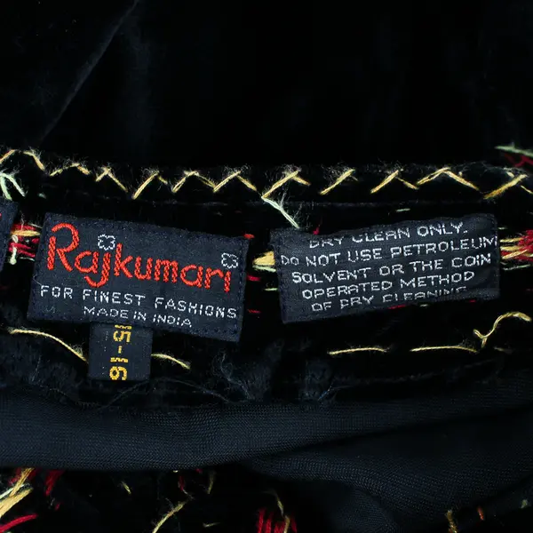 VTG Rajkumari Embroidered Black Velvet Long-Sleeve Boho Top Women's Size 15-16