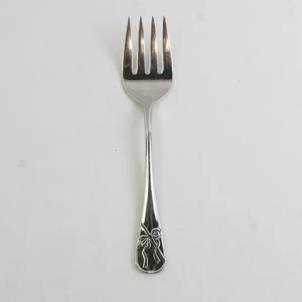 Christian Dior Bow Handle Pattern 18/18 SS Cold Meat Serving Fork 8.25" Rare HTF