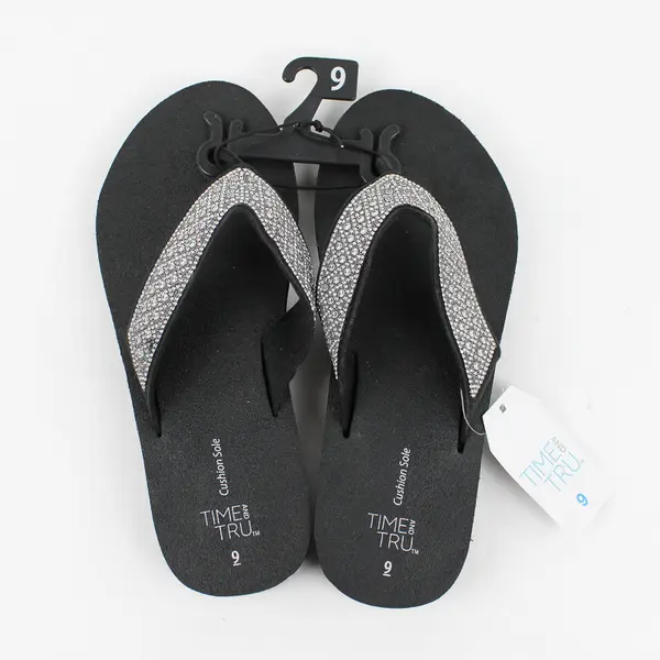 Time And Tru Solid Black Embellished Wedge Flip Flops Women's Size 9 New