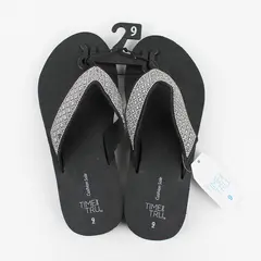 Time And Tru Solid Black Embellished Wedge Flip Flops Women's Size 9 New
