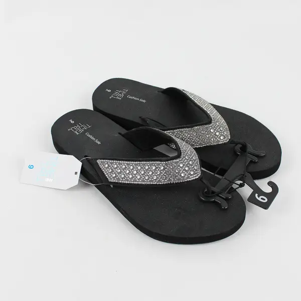 Time And Tru Solid Black Embellished Wedge Flip Flops Women's Size 9 New