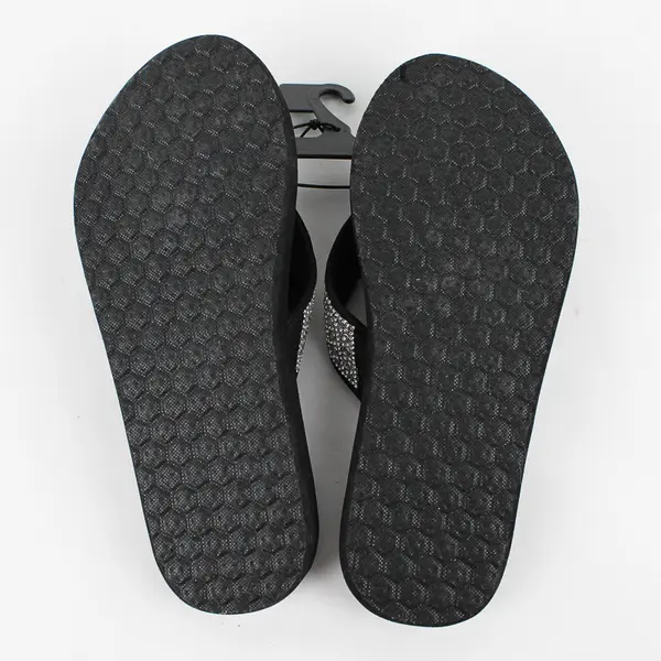 Time And Tru Solid Black Embellished Wedge Flip Flops Women's Size 9 New