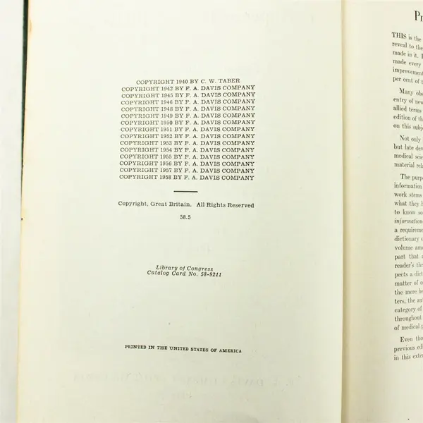 Vintage 1958 Taber's Cyclopedic Medical Dictionary 8th Ed Hardcover