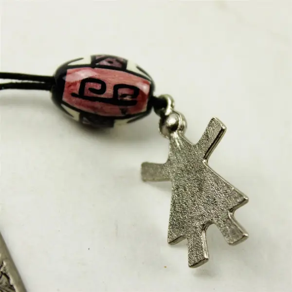 Pewter Victorian Scroll Bookmark w/ Beaded Charm Vintage