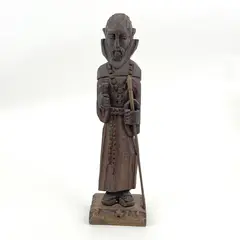 Hand Carved Wood Monk with A Staff Figurine 13.5"