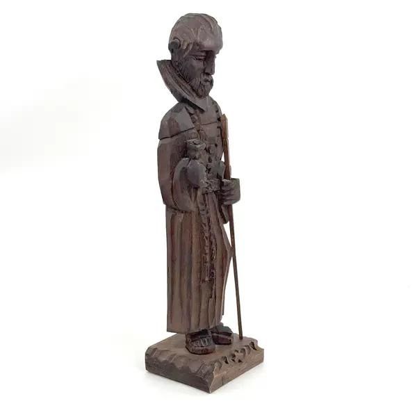 Hand Carved Wood Monk with A Staff Figurine 13.5"