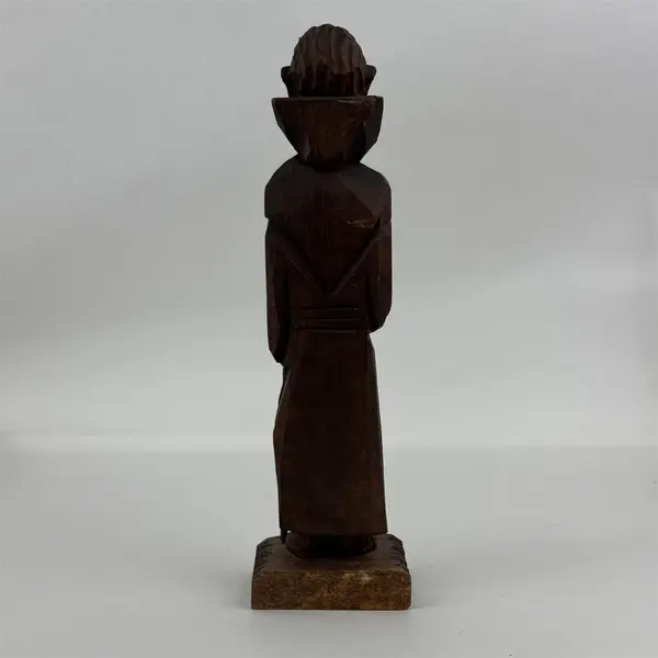 Hand Carved Wood Monk with A Staff Figurine 13.5"