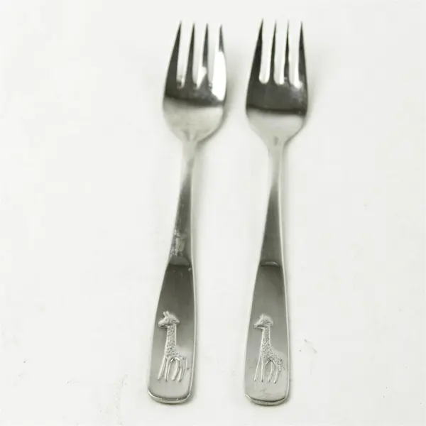 Set of 2 Stainless Steel Baby Forks Giraffe Handles Infant Feeding