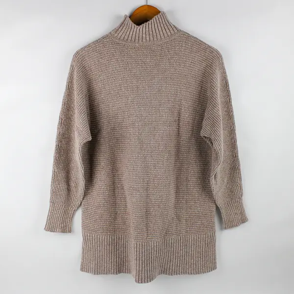 Ann Taylor Loft Beige Mock Neck Knit Sweater Women's Medium