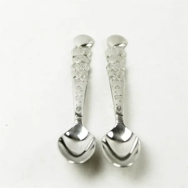 Set of 2 Vintage Birthday Bear Baby Spoons Collectible Flatware