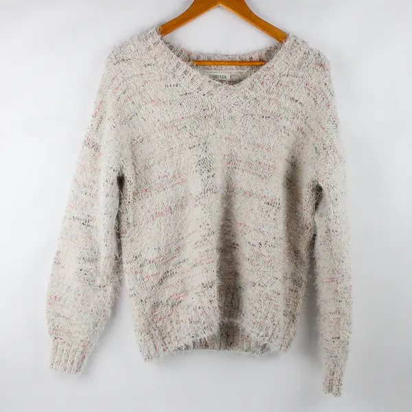 Margeaux & Ellie Multicolor Marled V-Neck Eyelash Sweater Women's Small