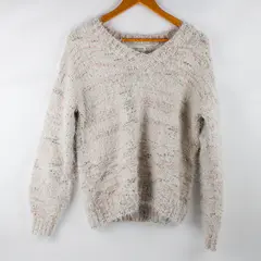 Margeaux & Ellie Multicolor Marled V-Neck Eyelash Sweater Women's Small