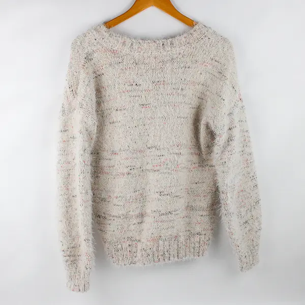 Margeaux & Ellie Multicolor Marled V-Neck Eyelash Sweater Women's Small