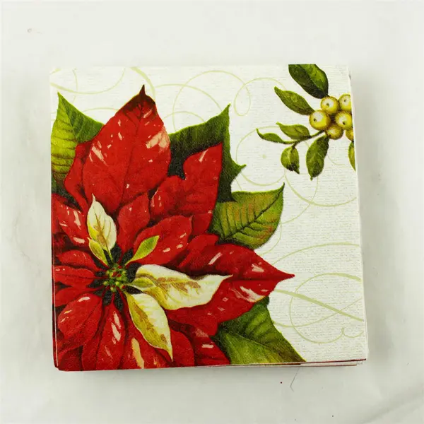 Lot of Poinsettia Paper Napkins Holiday Table Napkins 8x8 