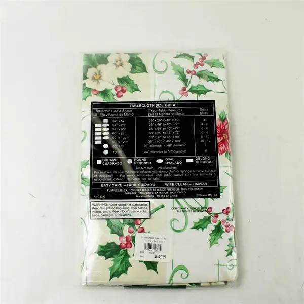 Happy Holiday Oval Tablecloth 52x70 Flannel Backed Vinyl New Sealed