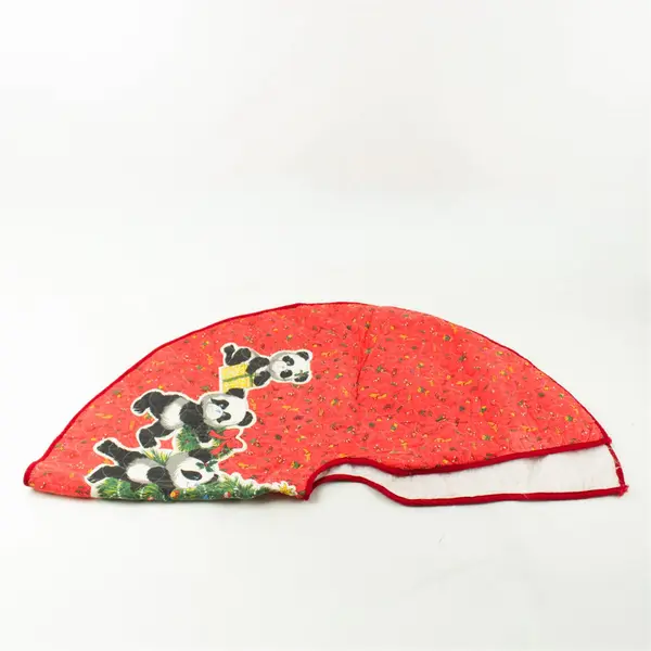 Vintage Panda Bear Family Quilted Red Christmas Tree Skirt 34"