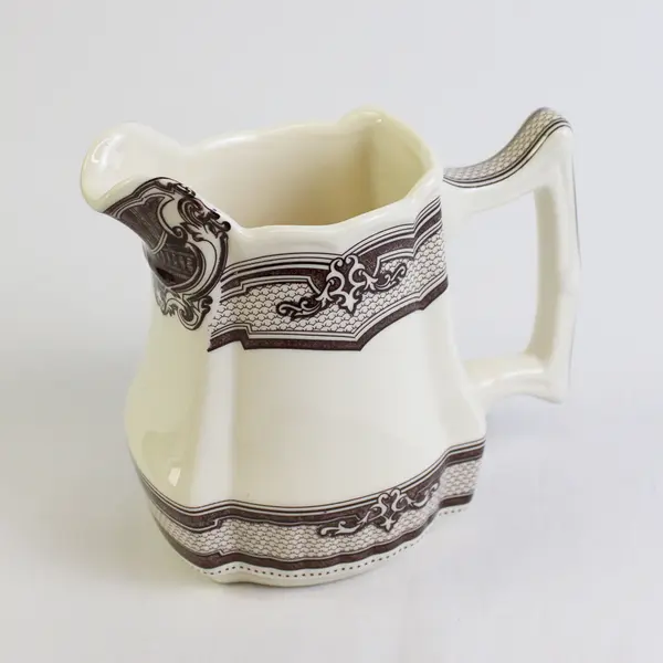 Vintage Brown and White Transferware Ceramic Creamer Pitcher 5"