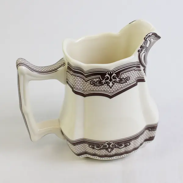 Vintage Brown and White Transferware Ceramic Creamer Pitcher 5"