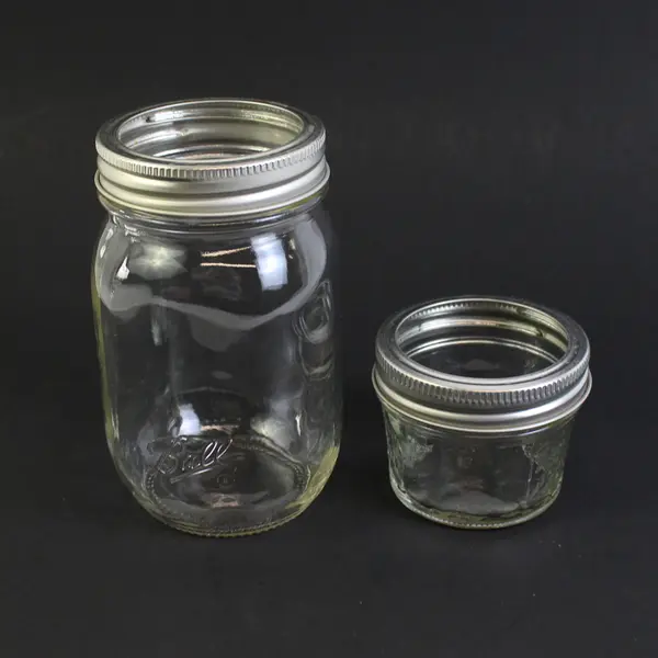 Lot Of 2 Clear Glass Jars 1 Ball Regular Mouth Pint & Quarter Pint Jelly Jar