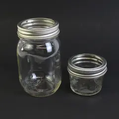 Lot Of 2 Clear Glass Jars 1 Ball Regular Mouth Pint & Quarter Pint Jelly Jar