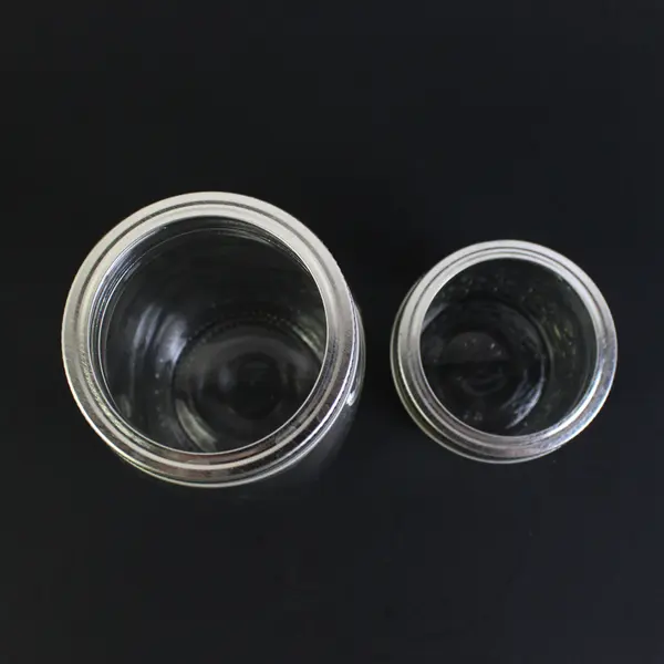 Lot Of 2 Clear Glass Jars 1 Ball Regular Mouth Pint & Quarter Pint Jelly Jar