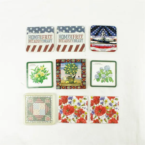 Lot of 9 Square Mixed Coasters Assorted Colors