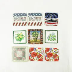 Lot of 9 Square Mixed Coasters Assorted Colors