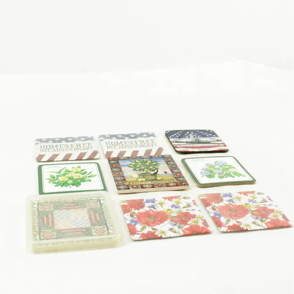 Lot of 9 Square Mixed Coasters Assorted Colors