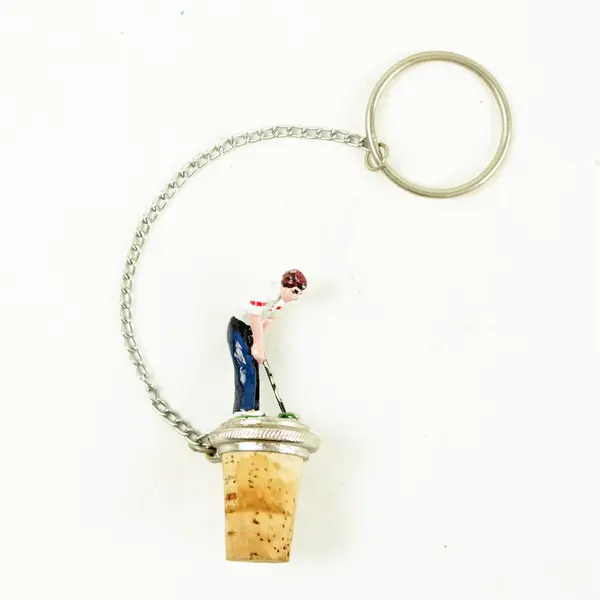 Vintage Golf Wine Bottle Stopper w/ Chain Barware Collectible