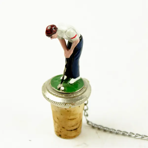 Vintage Golf Wine Bottle Stopper w/ Chain Barware Collectible