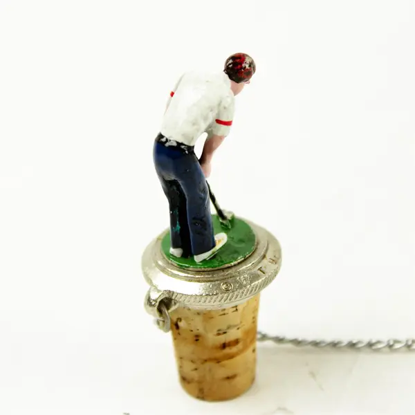 Vintage Golf Wine Bottle Stopper w/ Chain Barware Collectible