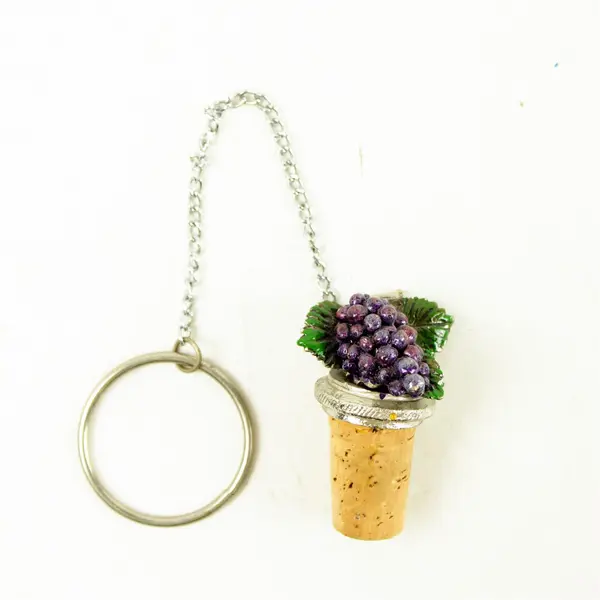 Vintage silver, purple & green metal Grapes Wine Bottle Stopper with Chain