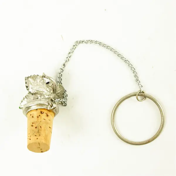 Vintage silver, purple & green metal Grapes Wine Bottle Stopper with Chain