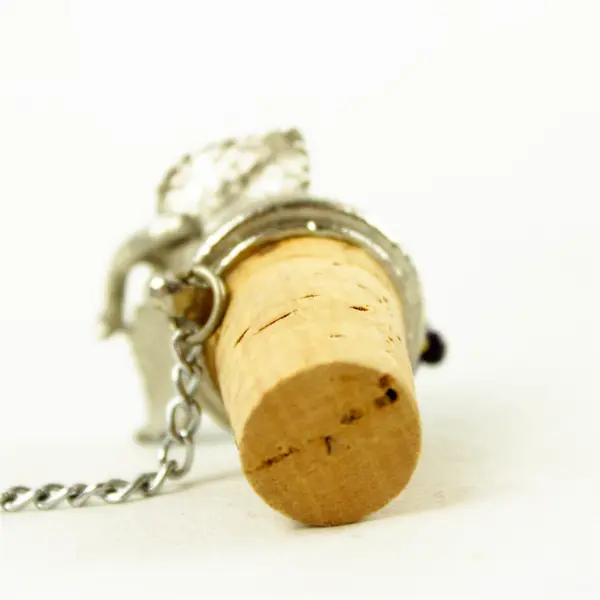 Vintage silver, purple & green metal Grapes Wine Bottle Stopper with Chain