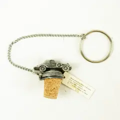 Vintage Pewter Wine Bottle Stopper Cork w/ Ring & Chain Classic Car Collectible