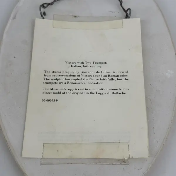 1982 MMA Victory With Two Trumpets Stucco Plaque By Giovanni da Udine