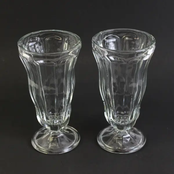Set of 2 Clear Glass Old Fashioned Soda Fountain Glasses