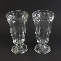 Set of 2 Clear Glass Old Fashioned Soda Fountain Glasses