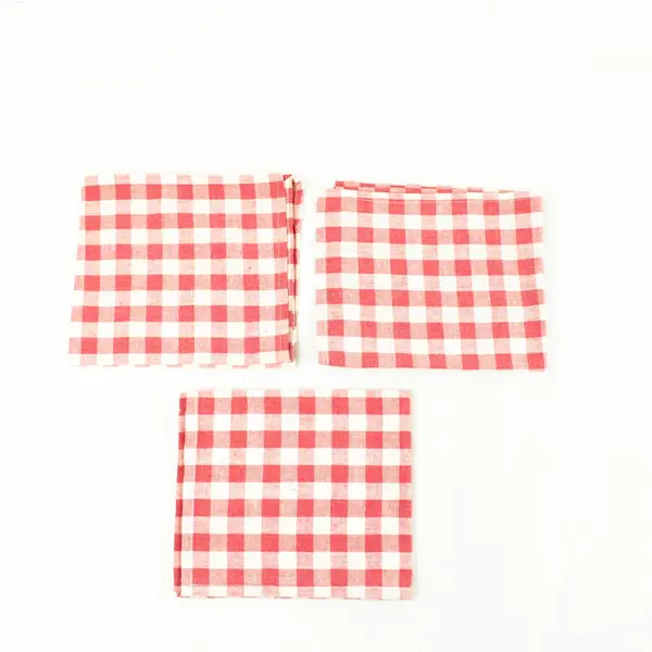 Lot of 3 Linen Napkins 13.5x15 in Red/White Checkered