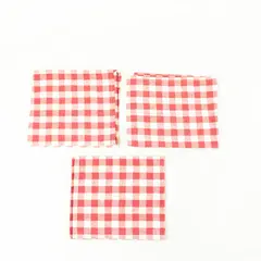 Lot of 3 Linen Napkins 13.5x15 in Red/White Checkered