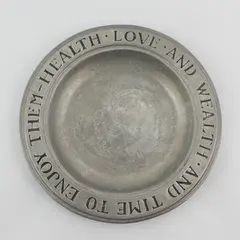 Vintage WILTON COLUMBIA 9.5" Pewter Health, Love, Wealth And Time Plate