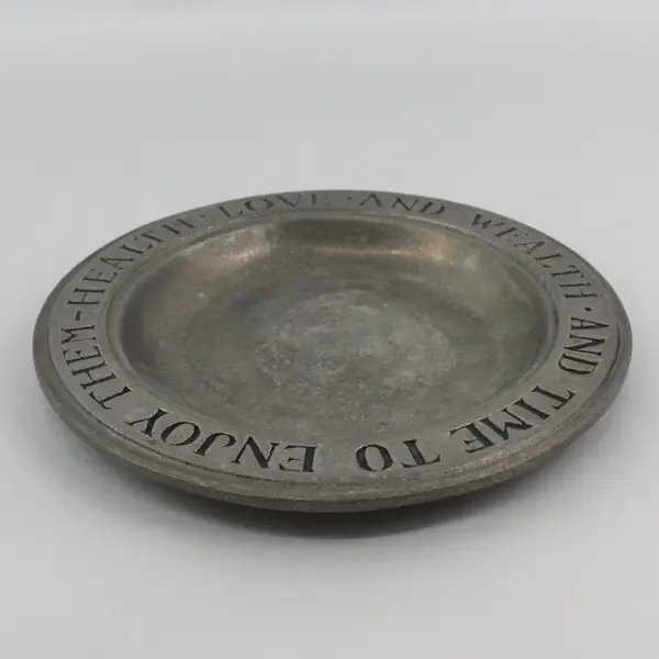 Vintage WILTON COLUMBIA 9.5" Pewter Health, Love, Wealth And Time Plate