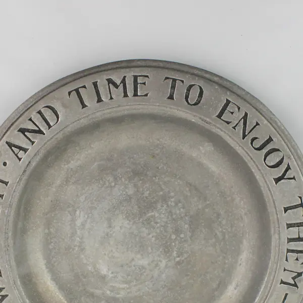 Vintage WILTON COLUMBIA 9.5" Pewter Health, Love, Wealth And Time Plate