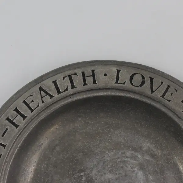 Vintage WILTON COLUMBIA 9.5" Pewter Health, Love, Wealth And Time Plate