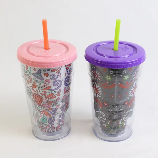 Lot of 2 Cool Gear Day Of The Dead Sugar Skull Plastic Tumblers 18 fl oz