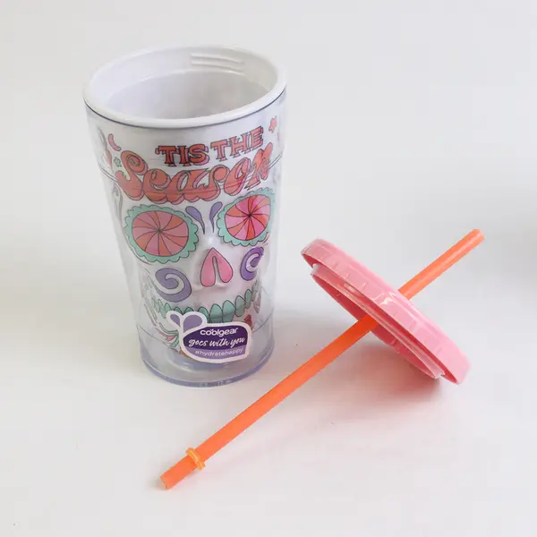 Lot of 2 Cool Gear Day Of The Dead Sugar Skull Plastic Tumblers 18 fl oz