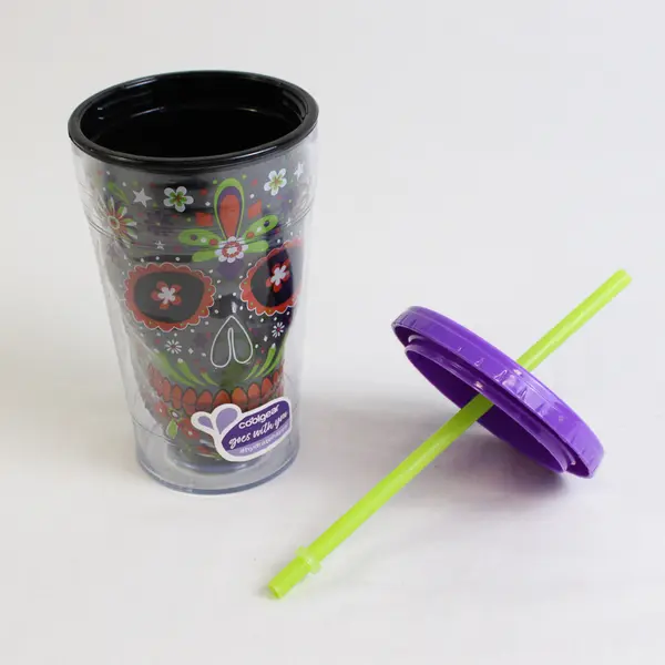 Lot of 2 Cool Gear Day Of The Dead Sugar Skull Plastic Tumblers 18 fl oz