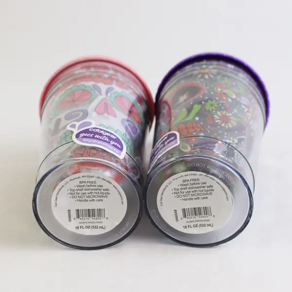 Lot of 2 Cool Gear Day Of The Dead Sugar Skull Plastic Tumblers 18 fl oz